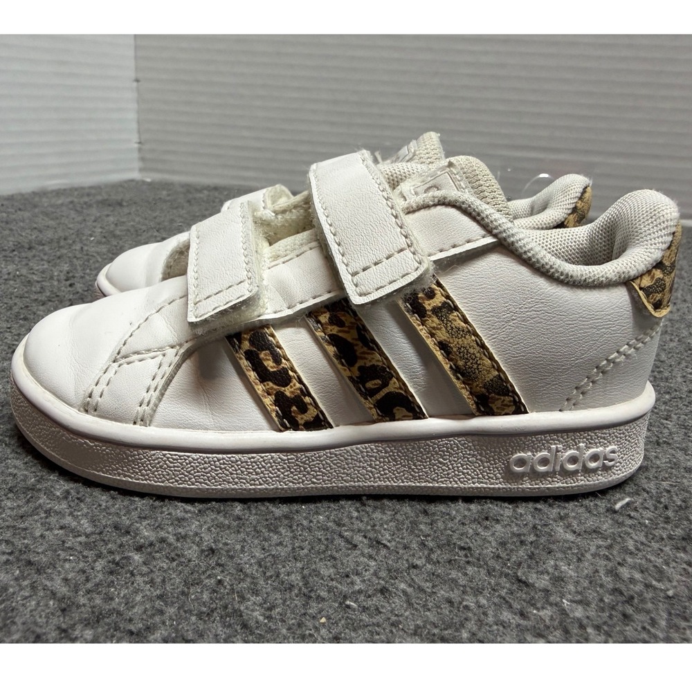 Adidas Grand Court Toddler Sneakers White Leopard Print FZ3528 Size 6K Kids